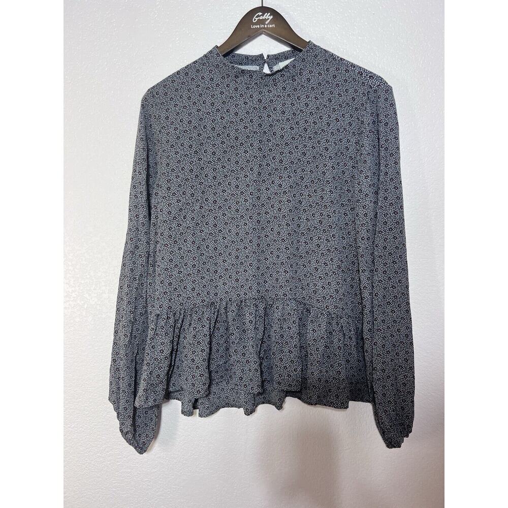 LOFT Large Blouse Floral Retro Ballon Long Sleeve High Neck NEW Preppy Career